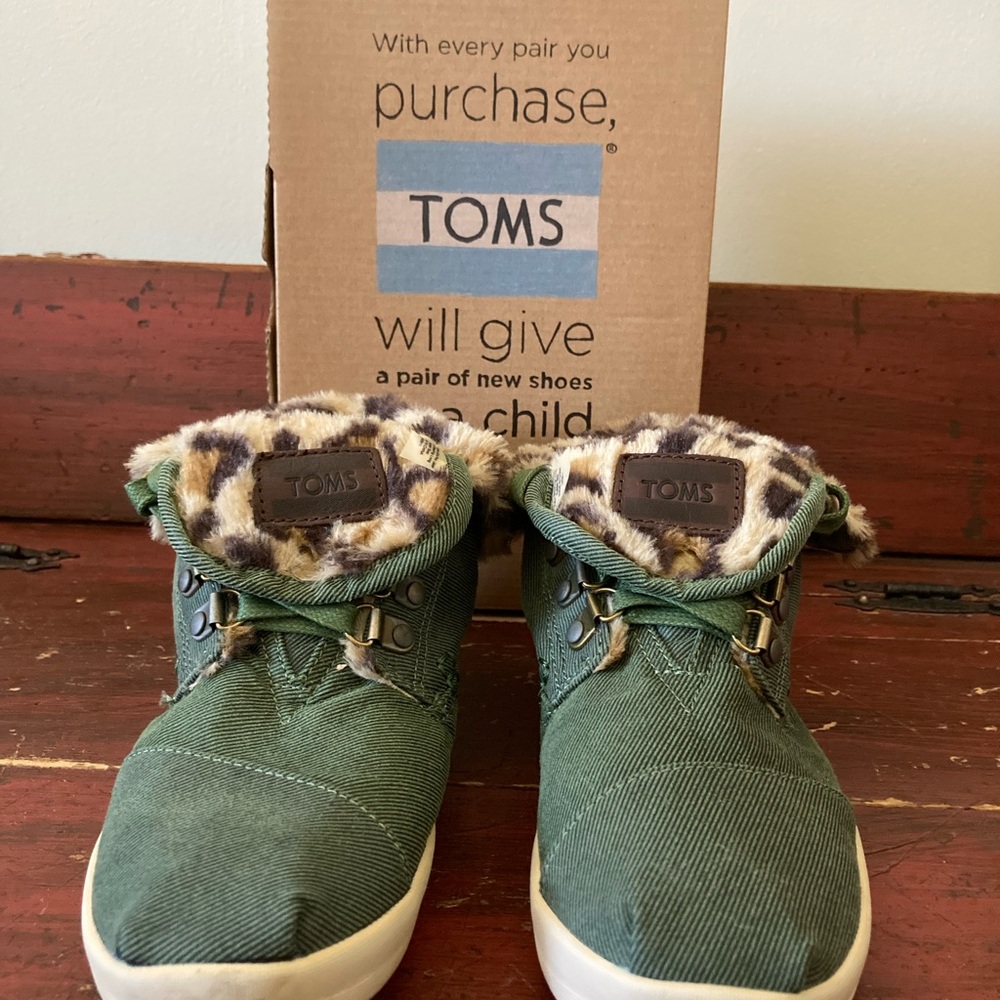 TOMS Women Botas Highlands Forest Green High-Tops with Leopard Lining